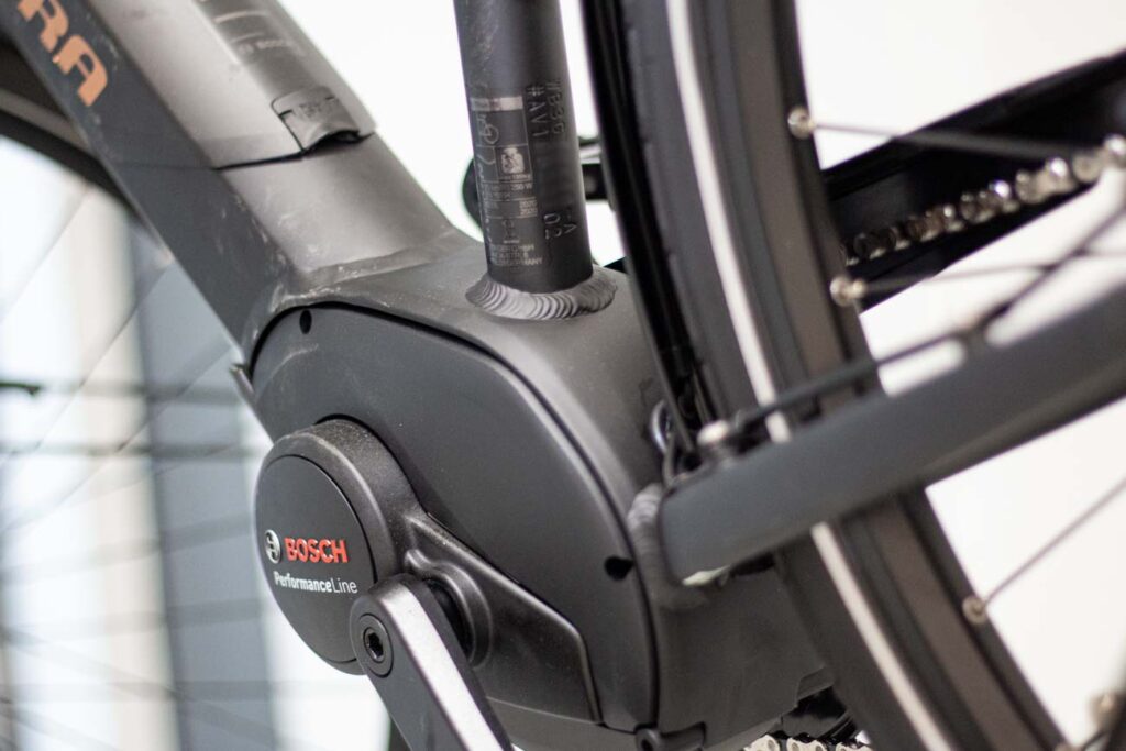 With Winora, the frame number is printed at the bottom of the seat tube Close-up look to a bike frame identification number