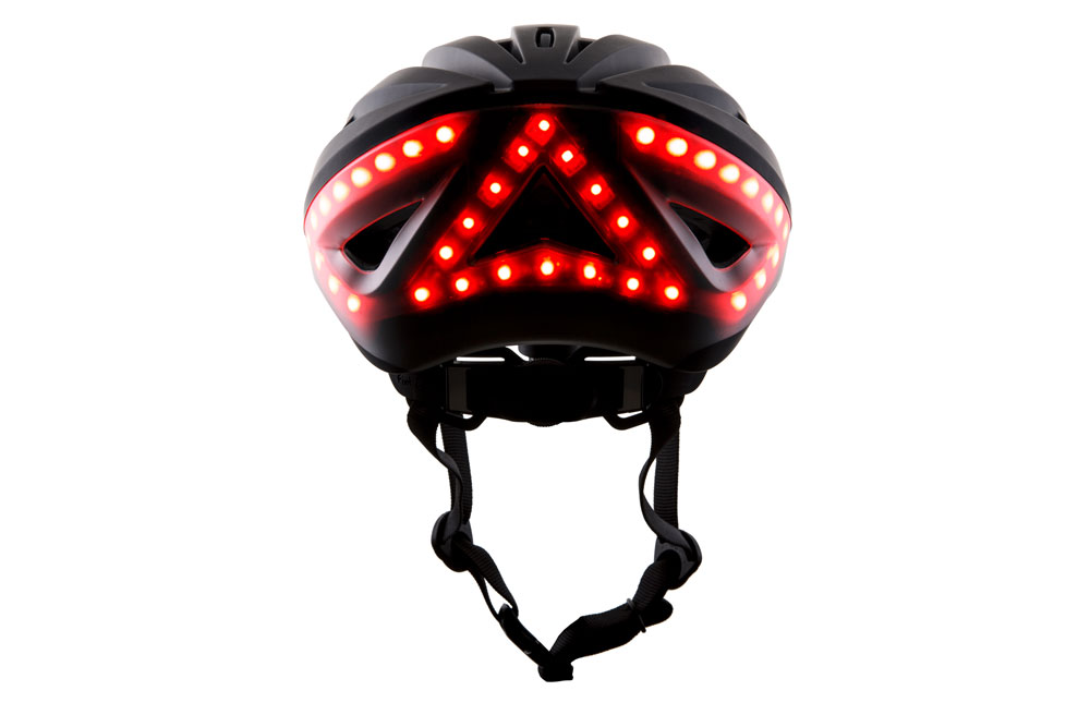 Black Lumos Kickstart bike helmet with rare lights on Black Lumos Kickstart bike helmet with rare lights on