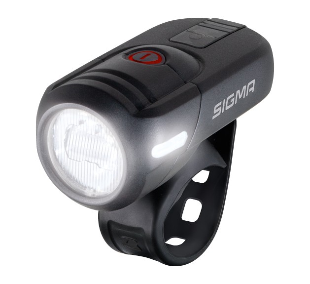SIGMA LED battery front light Aura 45 USB incl. bracket | black | On/Off switch: Yes