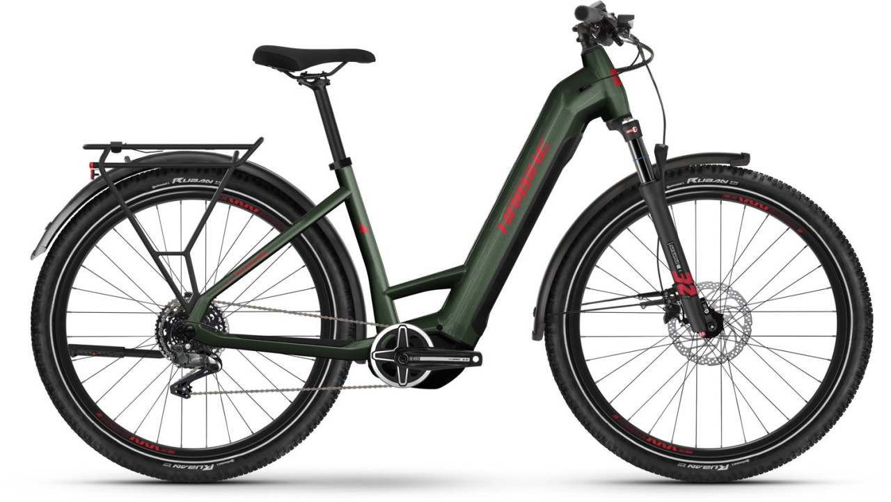 Haibike Trekking 5 olive / red gloss 2024 - Touring E-Bike Easy Entry